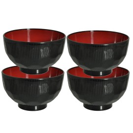M.V. Trading Japanese Rice Soup Bowl with Diamond Cut Design, 12 oz, Made In Japan, Set of 4