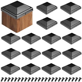 SevenFish 16pcs Fence Post Caps, 4x4 (3.5x3.5) Fence Post Caps Black Plastic Post Caps Waterproof Flat Pyramid Deck Post Caps with Screws, Keep Post from Cracking and Rotting for Outdoor Wood Fence