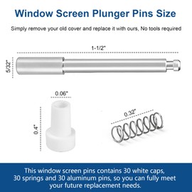 30 Pack Window Screen Plunger Latches 5/32" x 1-1/2", Plunger Retainer Pins for Aluminum Window Screens with Cap and Spring, Screen Plunger Latch Clips Replacement Parts, White