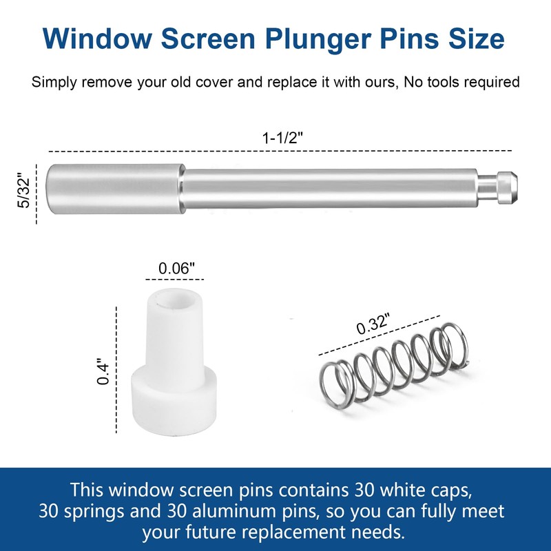 30 Pack Window Screen Plunger Latches 5/32" x 1-1/2", Plunger