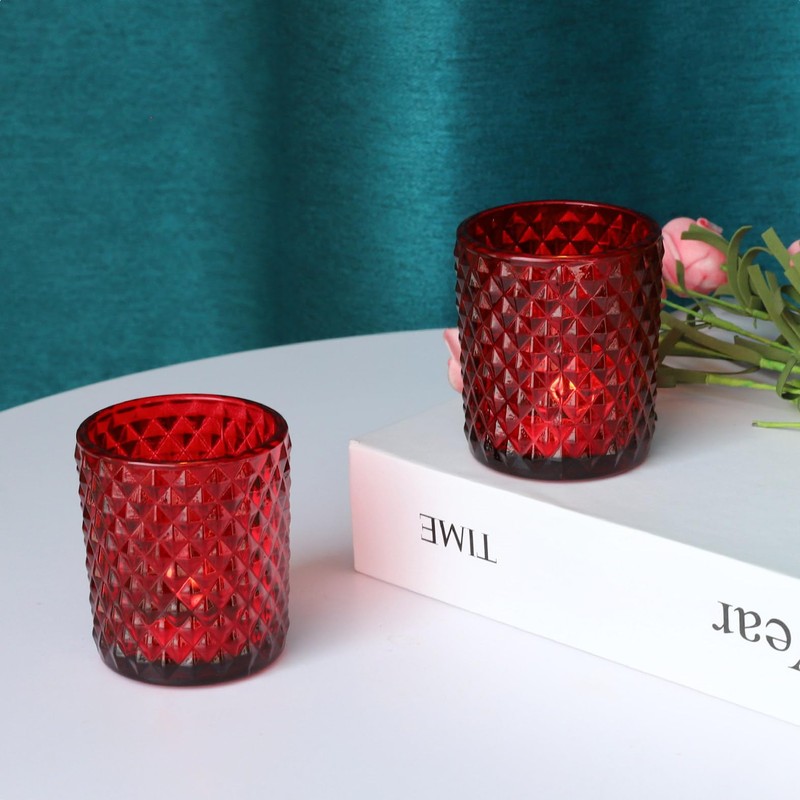 Woho Red Votive Candle Holders Bulk Set of 12, Glass