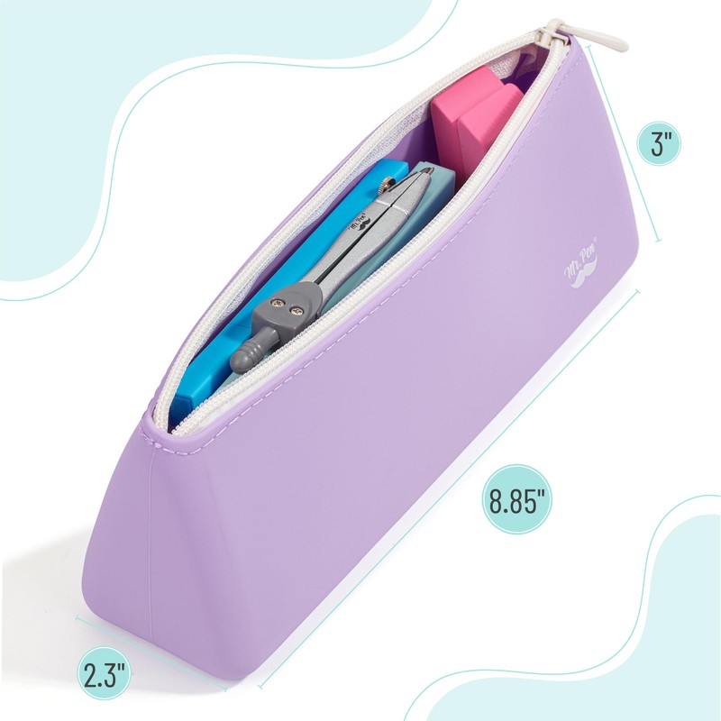Mr. Pen- Silicone Pencil Case Pouch, Pastel Lavender, Aesthetic Triangular