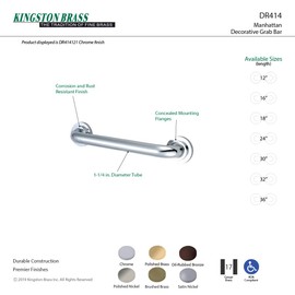 Kingston Brass DR414121 Designer Trimscape Manhattan Decor 12-Inch Grab Bar with 1.25-Inch Outer Diameter, Polished Chrome