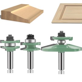 OLETBE 3 PCS Router Bit Set, 1/2-Inch Shank Round Over Raised Panel Cabinet Ogee Door Rail and Stile Router Bits, Woodworking Wood Cutter, Wood Carbide Groove Tongue Milling Tool (Panel)