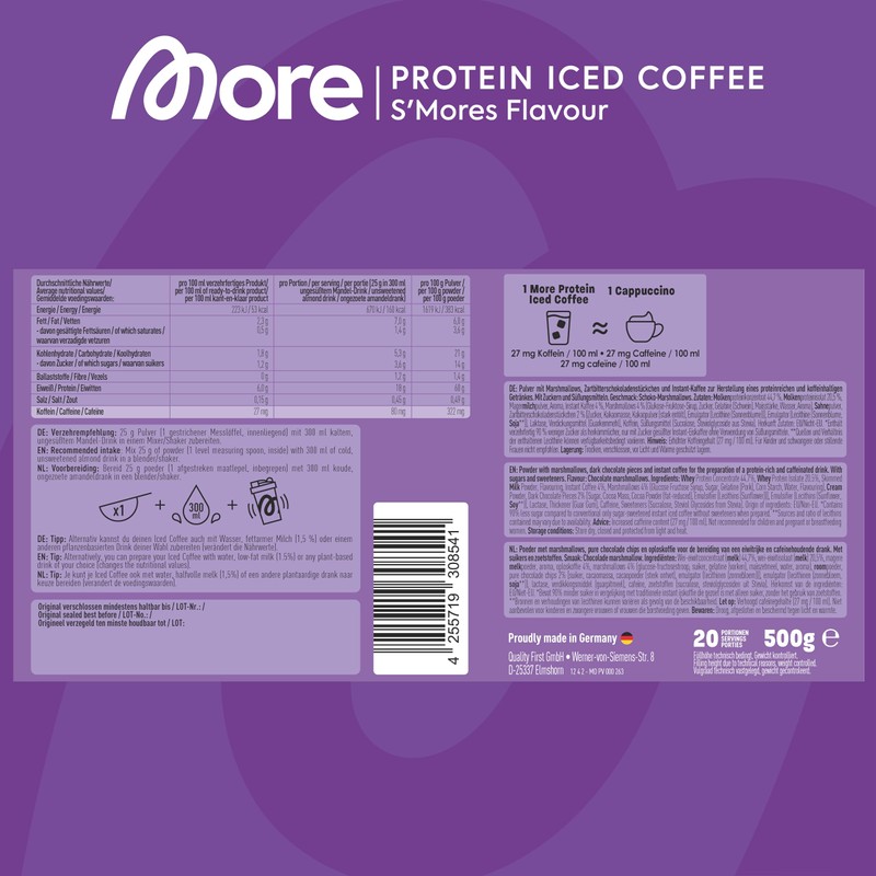MORE NUTRITION More Protein Iced Coffee, S'Mores, 500 g, 1.1