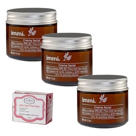 IMMI 3 Piezas Crema Facial con karité, incienso y ácido hialurónico | 1 Jabón 50gr La Artesanal