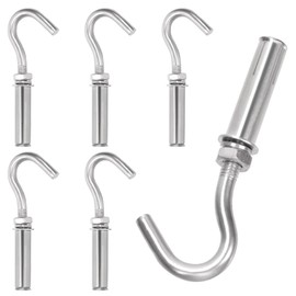 Keadic 6Pcs M8 Expansion Hook,304 Stainless Steel Concrete Wall Hook, Expansion Anchor Bolt Open Cup Hooks Heavy Duty Concrete Hook for Concrete Brick and Stone