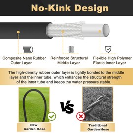 Garden Hose 25 ft, Lightweight No-Kink Leakproof Water Hose with 10 Functions Spray Nozzle and 3/4" Brass Connectors, for Lawn Watering, Floor Cleaning, and Car Washing, Black Blue