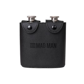 Mad Man "Make It A Double" Dual Chamber Hip Flask Black Faux Leather Pouch with Stainless Steel Flasks - Discreet & Portable for Two Spirits (5.75" H x 4.75" W)