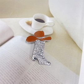 Cut Boot Rhinestones Cowgirl Cowboy Hat Xmas Brooch Lapel Pins for Women Girls Fashion Colorful Enamel Western Boots Crystal Christmas Brooches Dress Suit Clothes Accessories Jewelry Gift (Brown)