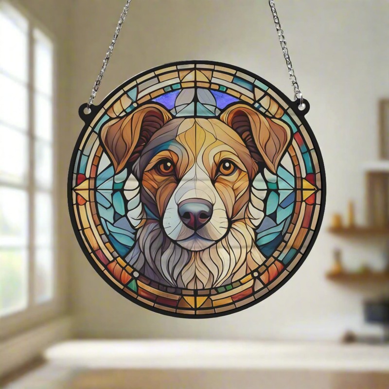 Image Industry Jack Russell Stained Glass Effect Suncatcher - Garden