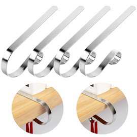 Christmas Stocking Holder, 4 Pcs Stocking Hangers for Fireplace, Metal Stocking Hooks Christmas Stocking Clips Hanger Hooks for Home Office Mantle Fireplace Xmas New Year Party Decorations (Silver)