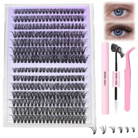 Lash Extension Kit DIY 280pcs Lash Clusters Eyelash Extension Kit, Lash Bond and Seal Lash Tweezers for Self Use 9-16mm Mix，60D 80D Curl Individual Lashes Kit (60D&80D-0.07D-9-16MIX KIT)