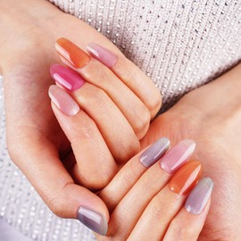 DANNI & TONI Semi Cured Gel Five-color Cat-Eye effect Nail Stickers (Prism Blush) Red Yellow Blue Pink Wraps UV Nails 28 Nail Strips