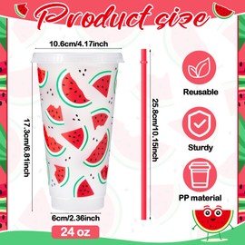 SiliFine 12 Pcs Plastic Watermelon Cups 24oz Reusable Watermelon Tumbler with Lid and Straw Watermelon Party Decorations Watermelon Gifts for Summer Party Favors Birthday Supplies