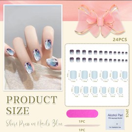 Goiern 24 Pieces Square Press On Nails Short False Nails Full Cove Acrylic Nails Geometric Fake Nails Purple Gradient Glue On Nails Stick On Nails for Women