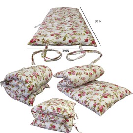 Danfuton Twin Japanese Floor Rolling Mattress, Shikifuton 3 x39x 80 Red Roses White
