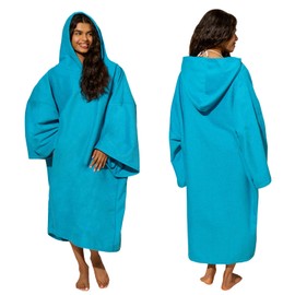 Brentfords Swim Towels for Adults Womens, Towel Poncho Changing Robe for Swim Surf Beach Bath Hooded Towel Large Absorbent Quick Dry Microfibre Beach Robe, Sea Blue