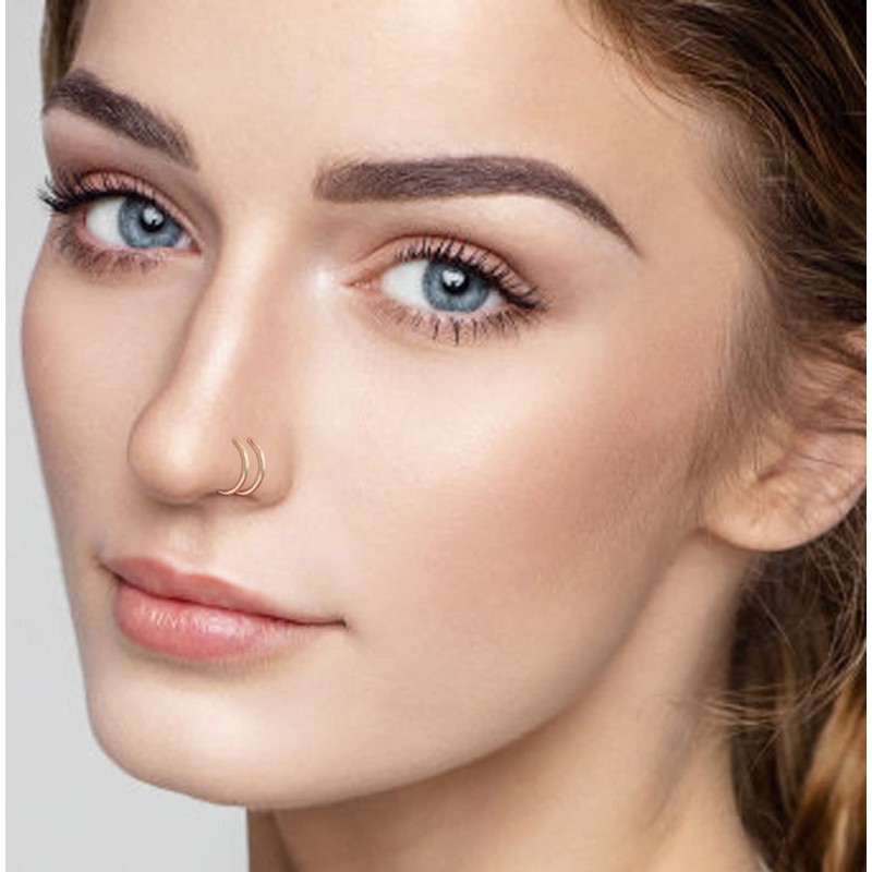 Tanreeqee 18G Double Nose Ring for Single Piercing Stainless Steel