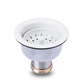 VARNAHOME 3-1/2 Deep Cup Kitchen Sink Drain Assembly, 304 Stainless Steel Construction With Fixed Post Basket and Long Extended Shank/CAS Approved and White Finish