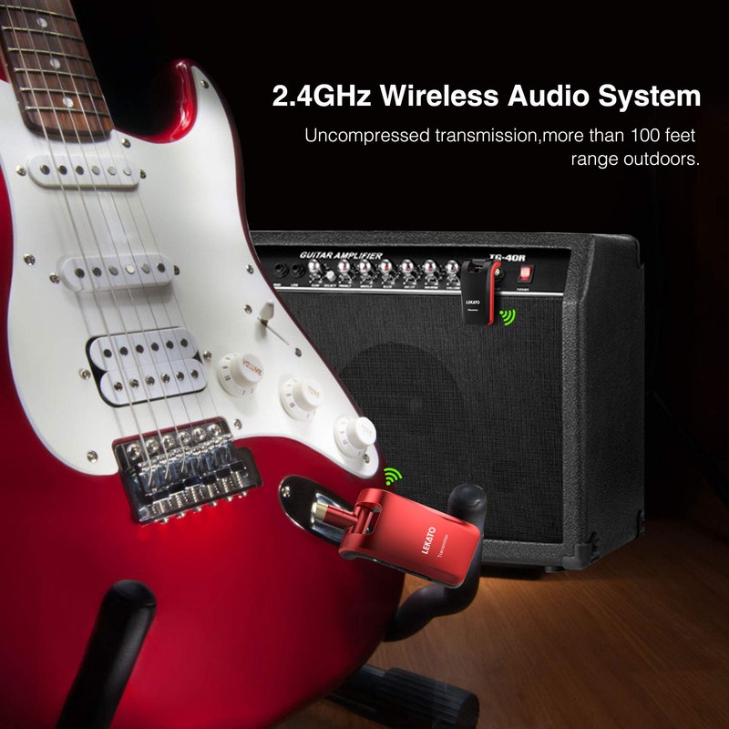 LEKATO 2.4GHz Wireless Guitar System - 6 Channels Rechargeable Wireless