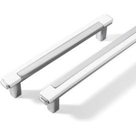 SYZOW Pack of 6 Furniture Handles, White Silver, 128 mm, Cabinet Handles, Kitchen Cabinet Handles, Drawer Handles, Door Handles, White Silver for Kitchens, Cupboards, Drawers, Furniture