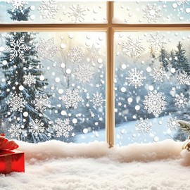 Amaxiu Snowflakes Window Clings Christmas Decorations, 556 Pcs 8 Sheets Snowflakes Decor Double Sides Christmas Window Stickers Decals for Home Party Christmas Decor(556)