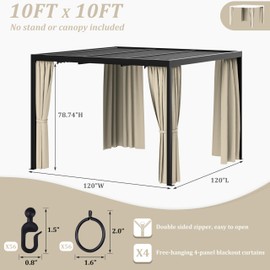 Kimunuk Gazebo Universal Replacement Privacy Curtain,10'X10' Gazebo Outdoor Waterproof Curtains, 4-Panels Sidewall Curtains with Double Zipper for Patio, Garden and Backyard (Only Curtains, Cream)