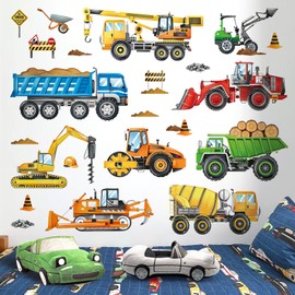 decalmile Wandsticker Kinderzimmer Bagger Fahrzeuge Wandtattoo Baustelle Traktor Auto Wandaufkleber Junge Babyzimmer kinderzimmer Wanddeko