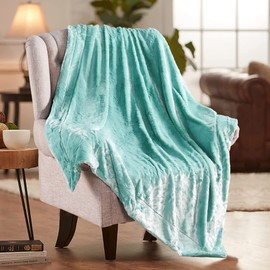 BYTIDE Plain Faux Fur Plush Soft Silky Shine Throw Blankets with Sherpa Back, Warm Cozy Fluffy Fuzzy Luxury Throw for Couch Sofa Chair Bed Cover, 50 x 60 in, Seafoam Blue