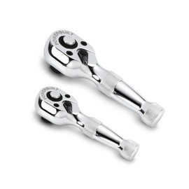 Powerbuilt 2 Piece 1/4-Inch and 3/8-Inch Stubby Ratchet Set, Quick-Release Reversible 72 Tooth, Tight Spaces, Mini Small Ratchet Wrench - 640927