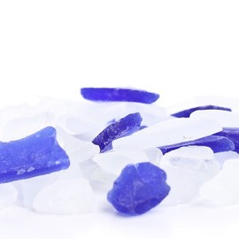 Frosted Clear and Blue Sea Glass - For Creating Pathways for Fairy Gardens, Gnome Villages or Using for Vase Fillers or Table Scatters - Approximately 1 Lb.