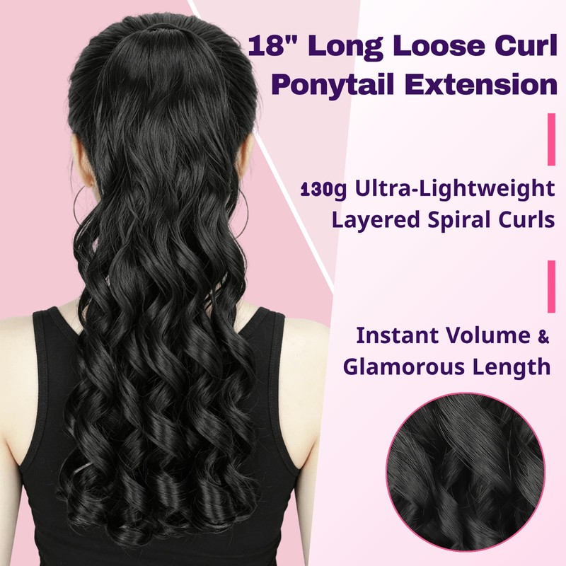 18" Loose Curl Wrap Around Spiral Curly Ponytail Extension