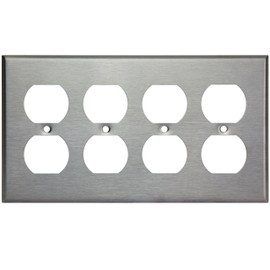 ENERLITES Duplex Receptacle Outlet Stainless Steel Wall Plate, Metal Corrosive Resistant Cover for Electrical Socket Receptacles, 4-Gang 4.50" x 8.19", 7724, 430 Stainless Steel, UL Listed, Silver