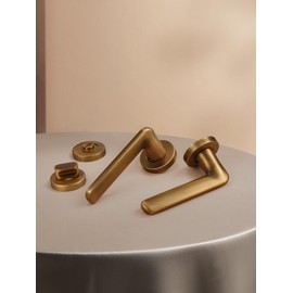 SORWDUERM Door Handle Bronze Colour Door Handle Set Brushed Stainless Steel Door Handle for Front Door and Interior Door L Shape Round Rosette Toilet