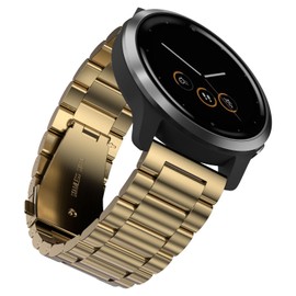 YABZOZ Metal Strap Compatible with Garmin Venu 2 / Venu 3 / Vivoactive 4 / Forerunner 255 / Forerunner 255 music 46mm Stainless Steel Classy Replacement Strap (Gold)