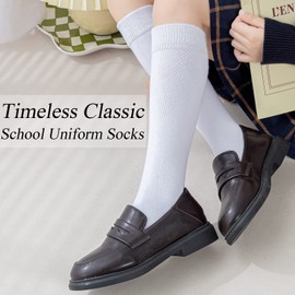 Girls Knee High Socks Kids School Uniform Socks 3 Pairs Seamless Cotton Tube Socks Unisex Child Boys Girls Soccer Socks (White, 10-14 Years)