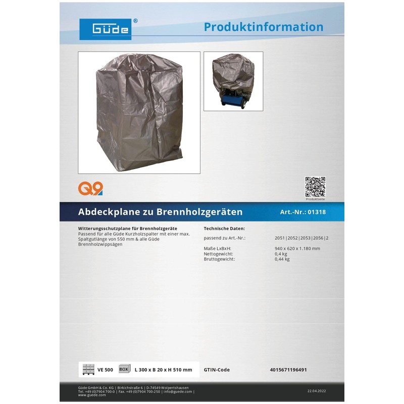 Güde Firewood Device Cover