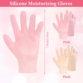 2 Pairs Silicone Moisturizing Glovesfor Dry Cracked, Overnight Moisturizing Gloves for Repairing Dry Hand, Calluses, Cracked Heels and Softening Rough Skin (Pink and Skin Color)