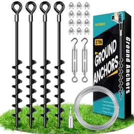 27" Ground Anchors Heavy Duty Shed Anchors Kit, Mobile Home Anchor with 3/16" Galvanized Cable and Turnbuckles for Sheds Canopy Gazebo Trampoline Swing Set(4x27in)