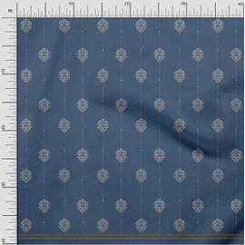 Soimoi Blue Cotton Canvas Fabric Dot,Leaves & Floral Panel Decor Fabric Printed BTY 56 Inch Wide