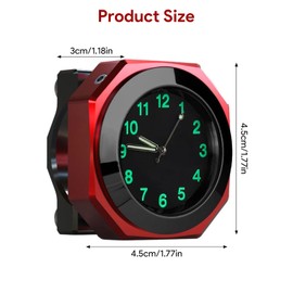 Luminous Motorcycle Handlebar Watch Waterproof Motorbike Handlebar Quartz Clock for 22-28mm Handlebars, 3.3cm Diameter (Red)