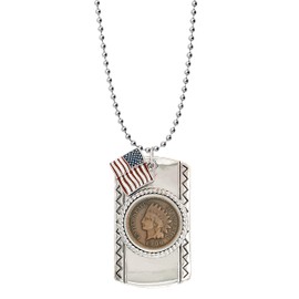 Pendant Indian Head Penny Dog Tag | Coin Necklace | Flag Charm | Unisex Ball Chain