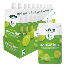 VIVID KITCHEN Zero Sugar Konjac Jelly Drink – 5 Calories, Plant-Based, No Preservatives, Keto-Friendly Snack – Low Calorie Drinkable Jelly – 4 Flavors (150 g Pouches x 10EA) 5.03 OZ (Shine Muscat Grape flavor)