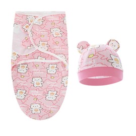 HTRTRR Baby Swaddle, Newborn Cotton Swaddle, Swaddle Wrap, Suitable for Both Babies and Toddlers for Swaddling 0-6 Months (Pink Bear)