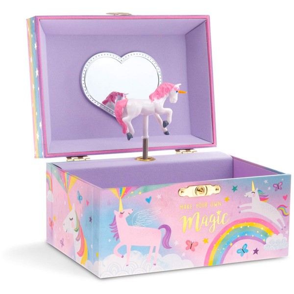 Jewelkeeper Girl's Musical Jewelry Storage Box with Spinning Unicorn, Cotton Candy Unicorn Design, Over The Rainbow Tune
