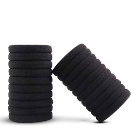 Elina Black Hair Ties Soft Premium Elastic No Damage Seamless Ouchless Soft Stretchable Non-Slip Cotton Rubber Bands, Thick Thin Hair, Ponytail Holders, Scrunchy, Men, Women, Boys, Girls (20 Black)