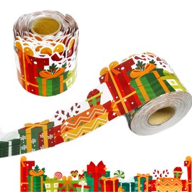69 Feet Christmas Themed Bulletin Board Border, Christmas Gift Box Pattern Border Trim Border Stickers, Winter Classroom Decoration Strip, Winter Christmas Classroom Blackboard Wall Decoration
