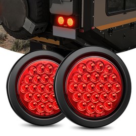 Nilight 4Inch Round Trailer Tail Light 2PCS 24LED Red Stop Brake Turn Marker Light w/Flush Mount Grommets Plugs IP67 Waterproof for 12V Truck Trailer Bus RV Camper ATV UTV