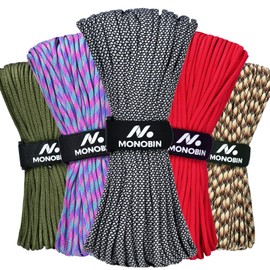 MONOBIN Paracord Rope 100FT for Making Paracord Projects, 4mm 7 Strand Parachute Cord for Lanyard, Survival Bracelets, Clothsline,Hiking (B&W Diamond, 100FT)